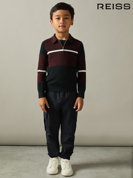 Mornarsko modra/bordo/bela - Reiss Tokyo Colour-Block Half-Zip Polo Shirt (AA5001) | € 55