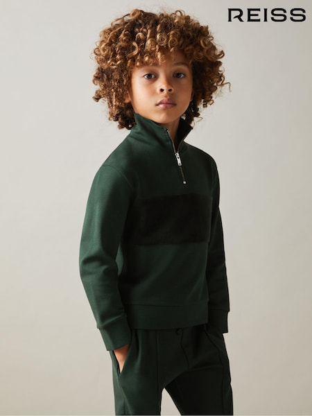 Reiss Emerald Green Selin 9-13 yrs Slim Fit Half-Zip Funnel Neck Velour Sweatshirt (AA5006) | €55