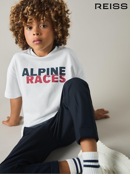 Reiss Blake 100% Cotton Jersey Alpine Races Print T-Shirt (AA5009) | 165 LEI