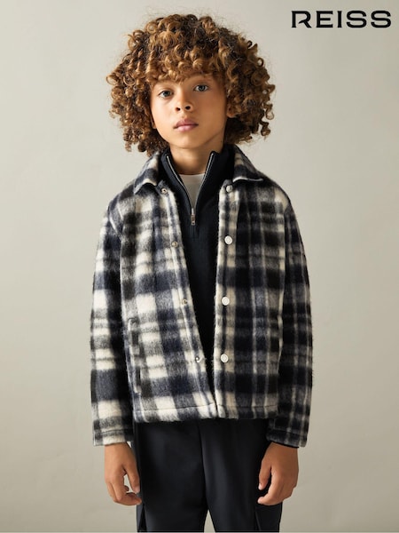 Reiss Navy/White Wade Hooded Brushed Check Overshirt (AA5017) | €88