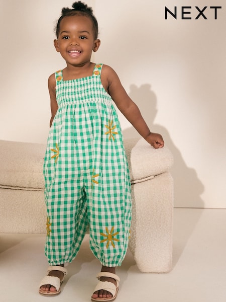 Green Gingham 100% Cotton Playsuit (3mths-7yrs) (AA5032) | €29 - €35