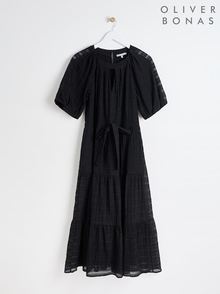 Oliver Bonas Black Textured Midi Dress (AA5078) | €51