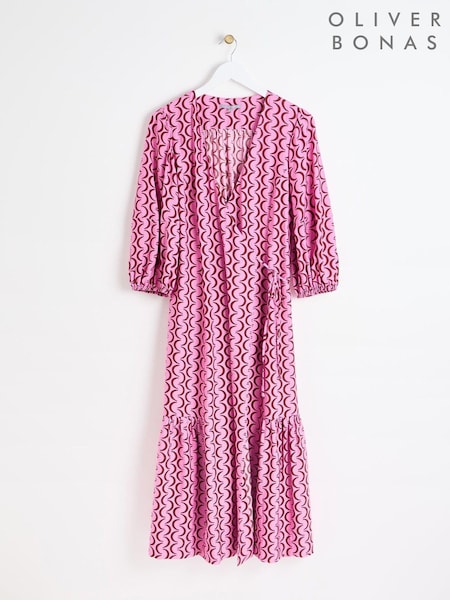 Oliver Bonas Crescent Print Wrap Midi Dress (AA5080) | €53