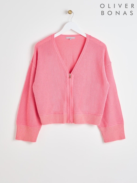 Oliver Bonas Pink V-Neck Zipped Knitted Cardigan (AA5084) | € 47