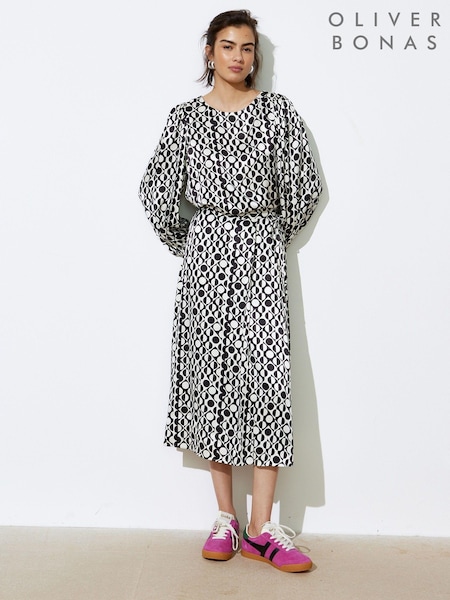 Negru - Oliver Bonas Geometric Circle Wrap Midi Fuste (AA5253) | 271 LEI
