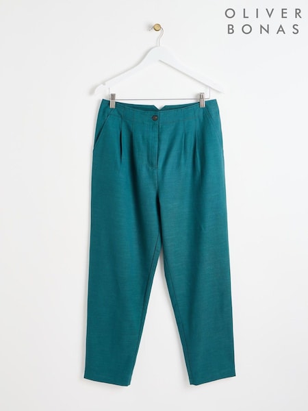 Oliver Bonas Green Pleated Peg Tapered Trousers (AA5277) | €50