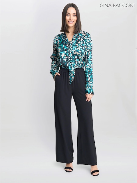 Gina Bacconi Green Avril Satin Pussy Bow Blouse (AA5303) | €62