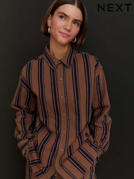 Tan/Blue Stripe Denim 100% Cotton Shirt (AA5345) | TRY 1.279