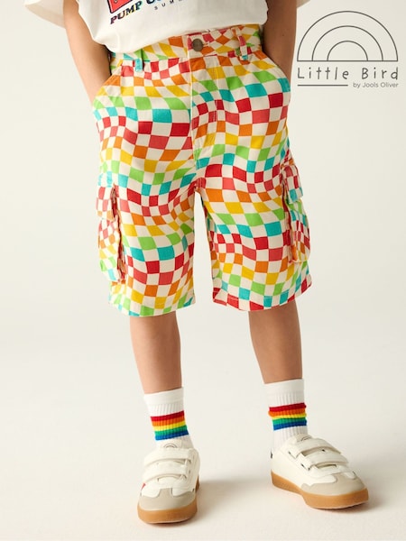 Little Bird by Jools Oliver Rainbow Checkerboard Twill 100% Cotton Shorts (AA5399) | ‏101‏₪ - ‏141‏ ₪