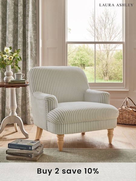 Laura Ashley Cornish Stripe Soft Grey Clipsham Accent Chair (AA5407) | €503