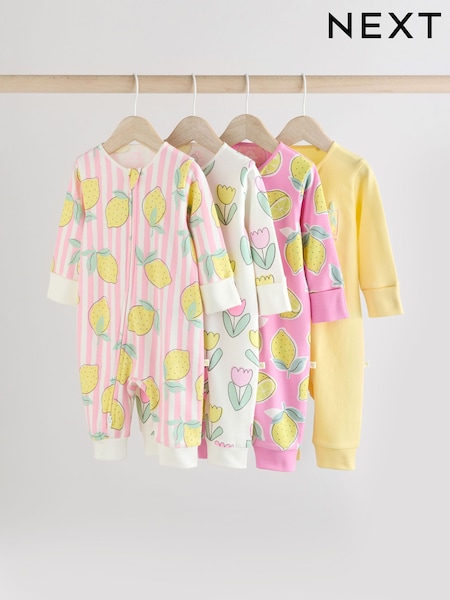 Pink Lemon - Baby Two Way Zip Footless 100% Cotton Sleepsuits 4 Pack (0mths-3yrs) (AA5437) | 35 € - 37 €