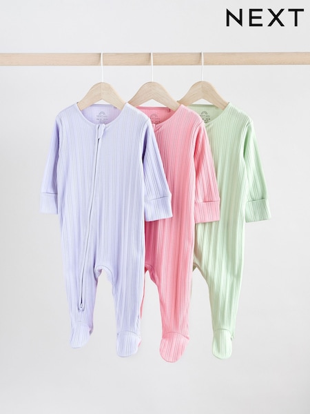 Mehrfarbig - 3 Pack Rib Baby Two Way Zip Sleepsuits (0mths-2yrs) (AA5444) | 23 € - 26 €