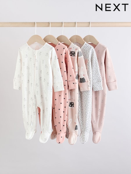 Коричневий/Кремовий - 5 Pack Baby Bunny Sleepsuits (0mths-2yrs) (AA5450) | 1 276 грн - 1 359 грн