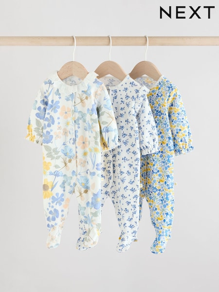 Azul - 100% Cotton Collar Floral Baby Sleepsuits 3 Pack (0-2yrs) (AA5451) | 28 € - 30 €
