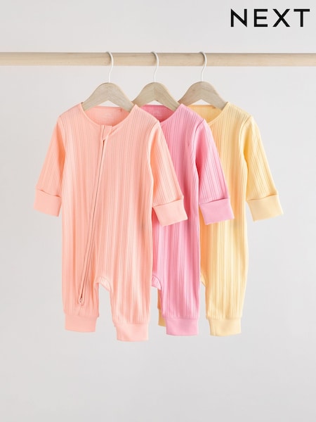 Mehrfarbig - 100% Cotton Rib Baby Two Way Zip Sleepsuits 3 Pack (0mths-3yrs) (AA5456) | 23 € - 26 €