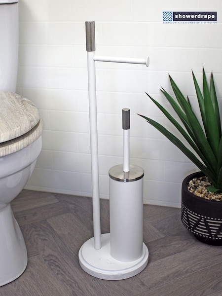 Showerdrape White Chester Toilet Roll & Brush Combo Set (AA5825) | ₪317