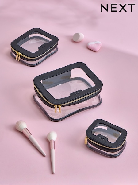 Set of 3 Black Faux Leather Makeup Bag (AA5932) | €23.50