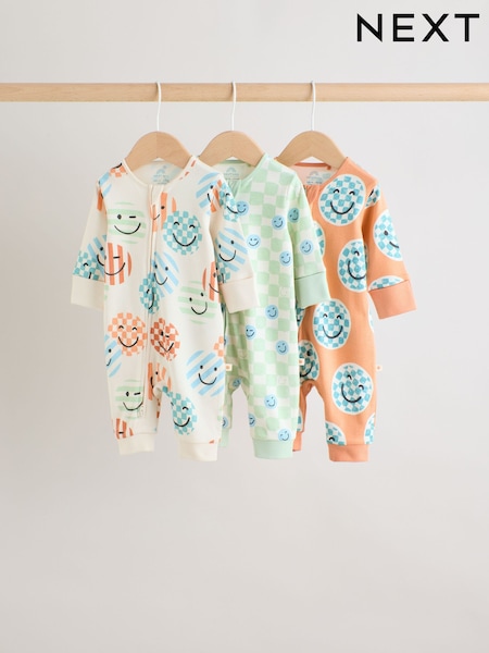 Orange 3 Pack Two Way Zip 100% Cotton Baby Sleepsuits (0mths-3yrs) (AA5954) | €29 - €32