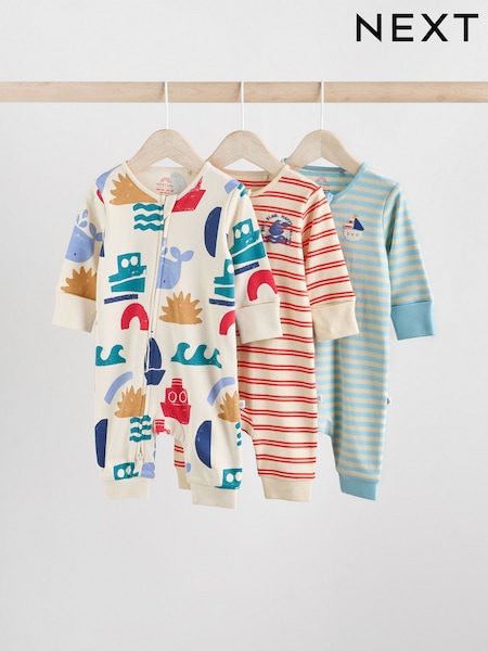 Rot/Blau - Two Way Zip Baby Sleepsuits 3 Pack (0mths-3yrs) (AA5957) | 27 € - 30 €