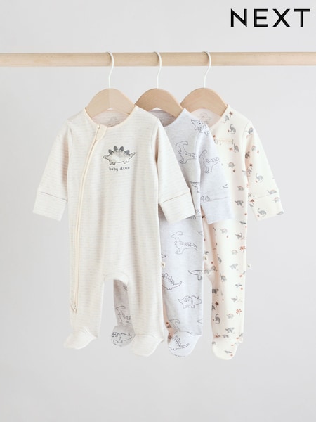 Gris - 100% Cotton Two Way Zip Baby Sleepsuits 3 Pack (0-2yrs) (AA5959) | 28 € - 30 €