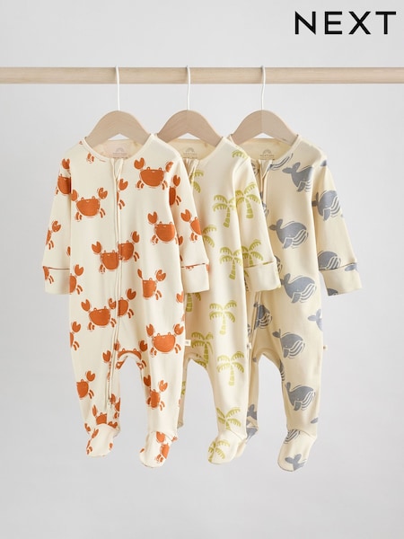 Multi Two Way Zip Baby Sleepsuits 3 Pack (0mths-2yrs) (AA5961) | 94 QAR - 104 QAR