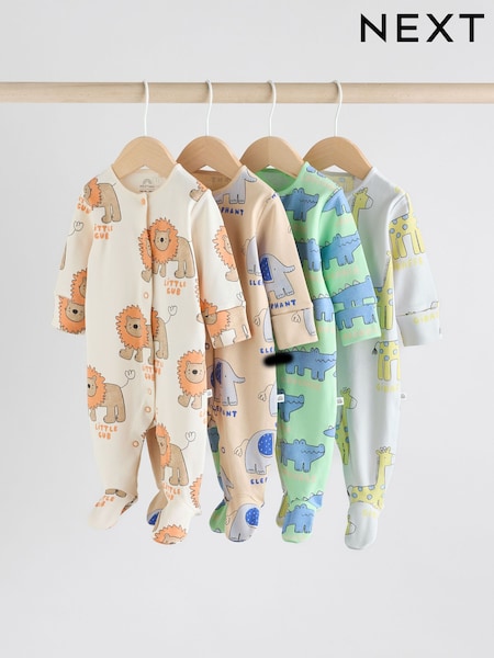 Multi 4 Pack Animal Baby 100% Cotton Sleepsuits (0mths-2yrs) (AA5964) | €37 - €40