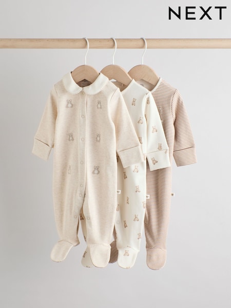 Neutral Baby Embroidered Sleepsuits 3 Pack (0-2yrs) (AA5969) | 99 QAR - 109 QAR