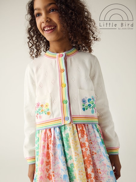 Little Bird By Jools Oliver Floral Embroidered Pointelle 100% Cotton Cardigan (AA6016) | ‏121‏₪ - ‏161‏ ₪