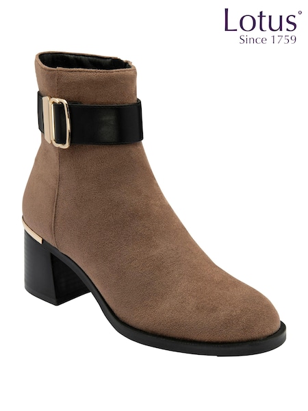Lotus Brown Heeled Ankle Boots (AA6049) | AED174