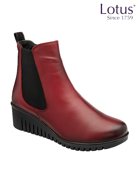 Lotus Red Leather Pull-On Wedge Boots (AA6065) | ₪427