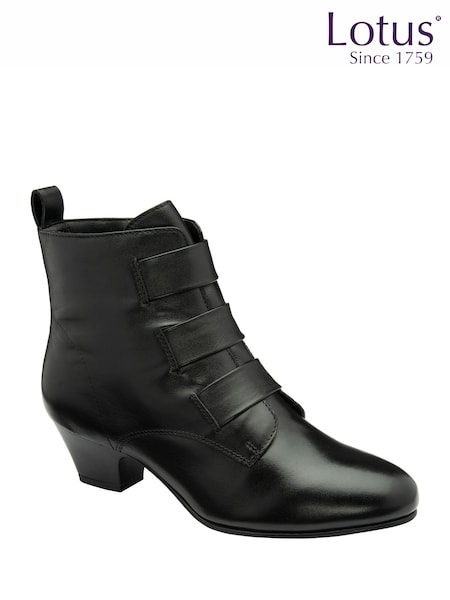 Lotus Black Leather Block Heel Ankle Boots (AA6069) | €118