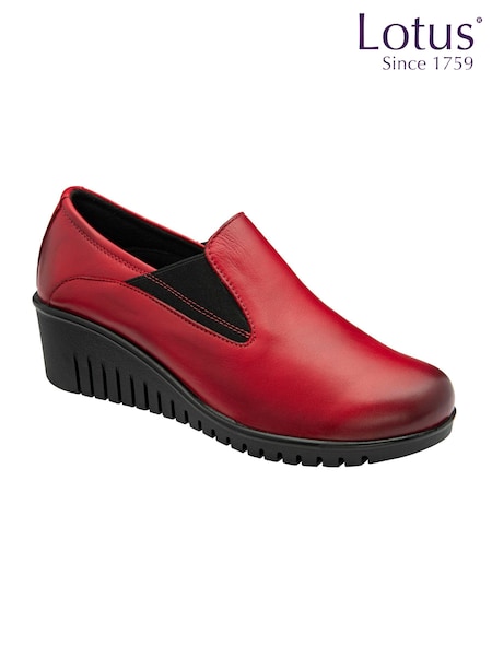 Lotus Red Leather Slip-On Wedge Shoes (AA6089) | ₪352