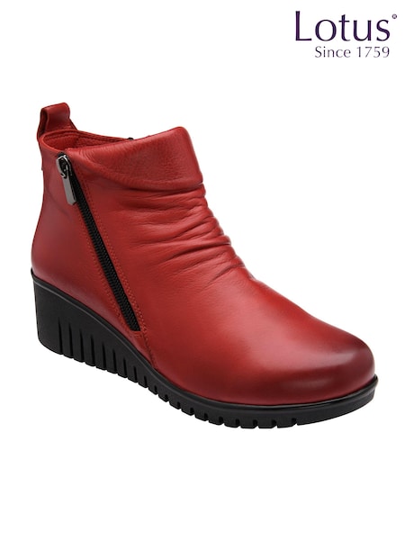Lotus Red Leather Wedge Ankle Boots (AA6092) | ₪427