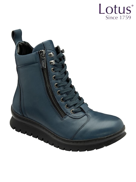 Lotus Blue Leather Zip-Up Ankle Boots (AA6129) | €102