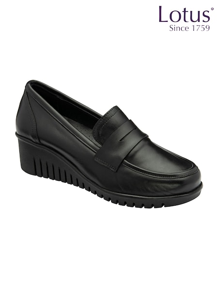 Lotus Black Leather Slip-On Wedge Shoes (AA6131) | €93