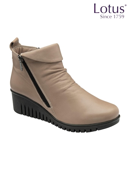 Lotus Grey Leather Wedge Ankle Boots (AA6134) | AED495