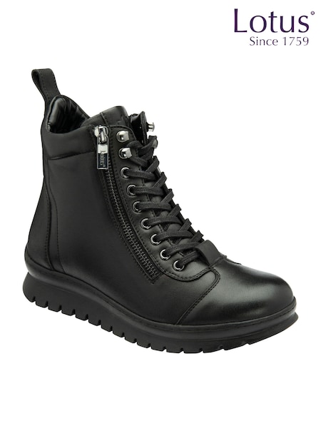 Lotus Black Leather Zip-Up Ankle Boots (AA6137) | ₪402