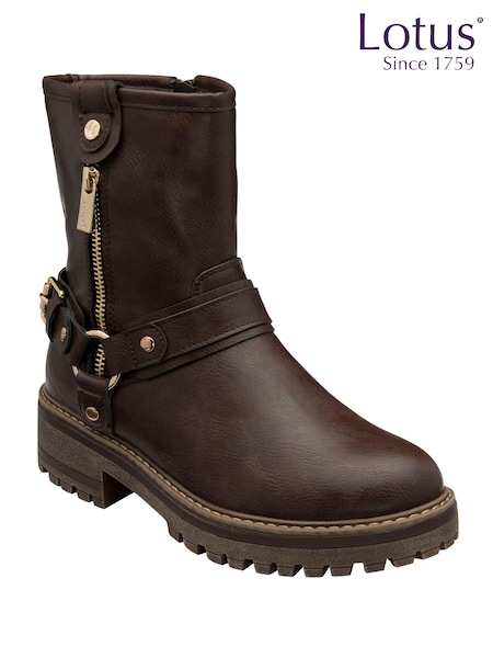 Lotus Brown Zip-Up Ankle Boots (AA6140) | R$ 640