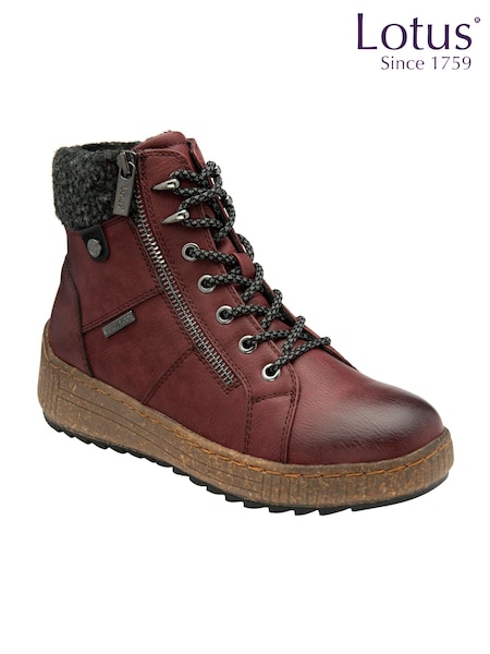 Lotus Red Zip-Up Flat Ankle Boots (AA6163) | ₪327