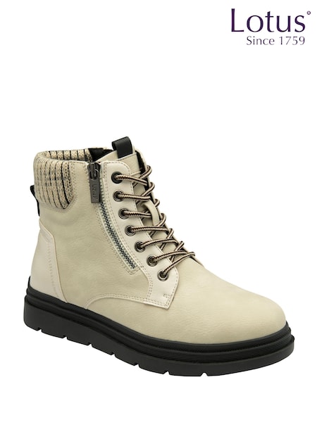 Lotus White Zip Up Flat Ankle Boots (AA6165) | ₪327
