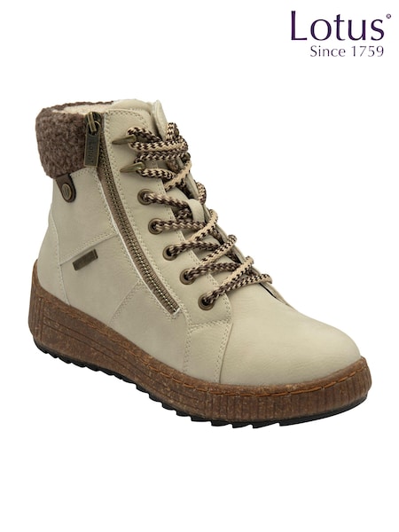 Lotus White Zip-Up Flat Ankle Boots (AA6168) | ₪327