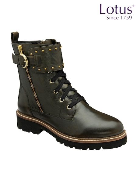 Lotus Green Leather Zip Up Ankle Boots (AA6172) | €69