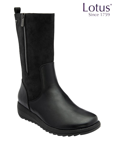 Lotus Black Zip Up Mid Calf Boots (AA6176) | AED408