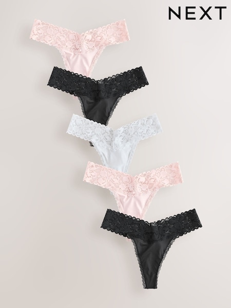 Черный/белый/телесный - Floral Print Lace Knickers 5 Pack (AA6193) | €23