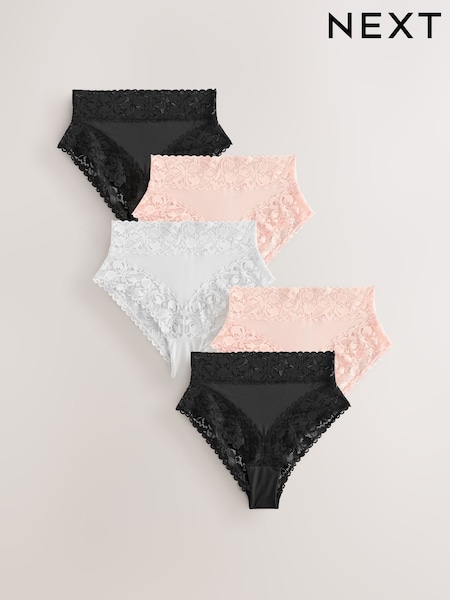 Черный/белый/телесный - Floral Print Lace Knickers 5 Pack (AA6197) | €36