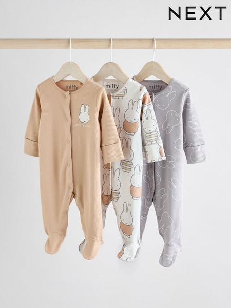 Neutral Baby Miffy 100% Cotton Sleepsuits 3 Pack (0mths-2yrs) (AA6198) | 124 QAR - 134 QAR