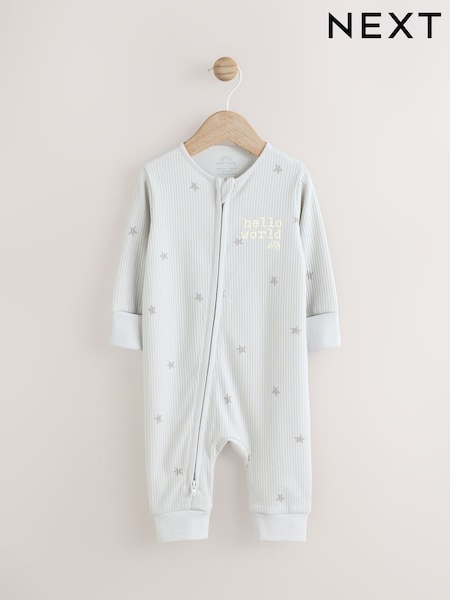 Grey 100% Cotton Hello World Two Way Zip Baby Sleepsuit (0-9mths) (AA6203) | €11