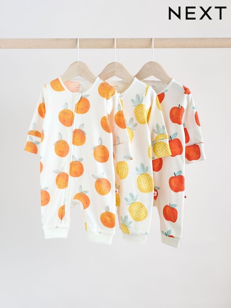 Multicolor - Baby Two Way Zip Fruit Footless 100% Cotton Sleepsuits 3 Pack (0mths-3yrs) (AA6205) | 26 € - 29 €