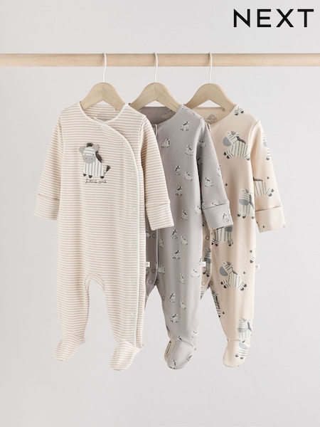 Grau - 3 Pack Zebra 100% Cotton Baby Sleepsuits (0-2yrs) (AA6210) | 28 € - 31 €