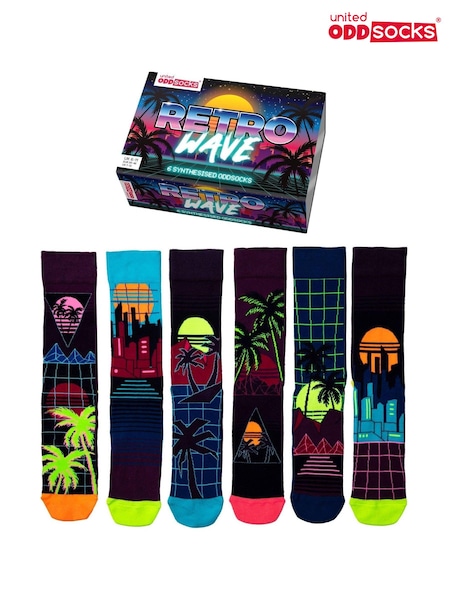 United Odd Socks Black Retro Wave 6 Odd Socks To Mix and Mismatch (AA6214) | ₪80